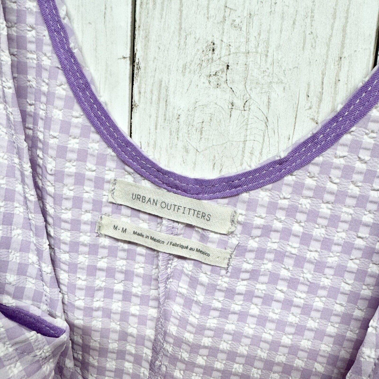 URBAN OUTFITTERS Dress Sz M Mary Gingham Plaid Textured Mini in Lavender Purple