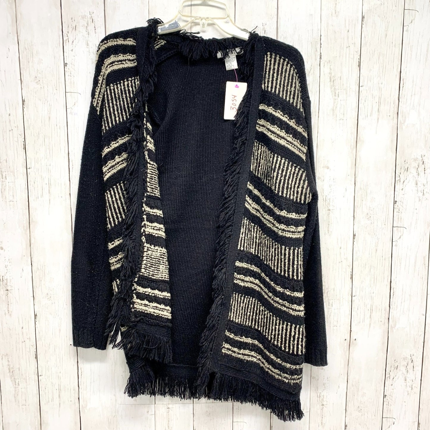 Vintage Abito Sweater Women Size XL Pattern Front Long Sleeve Fringe Cardigan