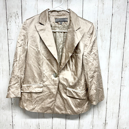 ANN KLEIN Blazer Women Size 6 100% Silk Ivory Button Closure Collared Business