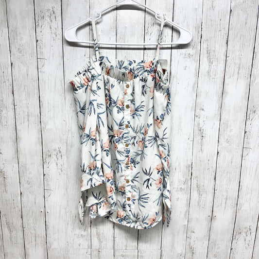 iz Byer Blouse Women Size Medium Button Front Off the Shoulder Top White Floral