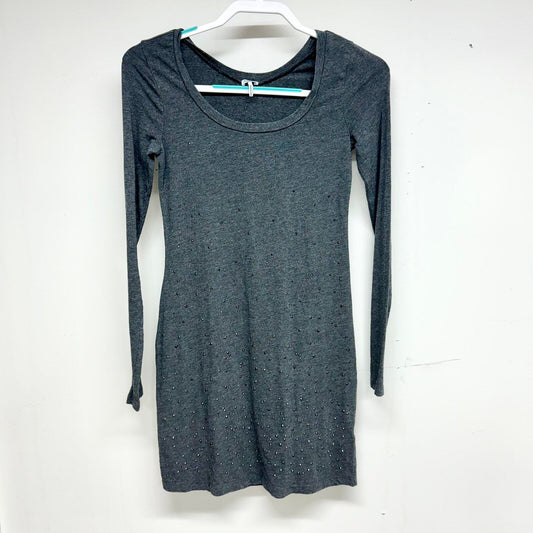 Splendid Long Sleeve Rhinestone Mini Grey Round Neck Dress Size XS