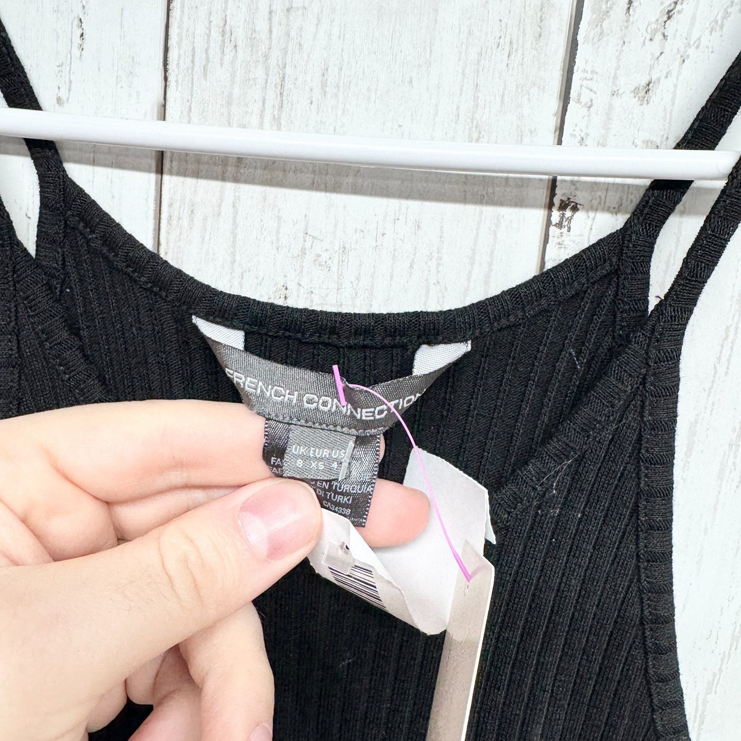 French Connection Dress Women Sz 4 Black Ribbed Sleeveless Spaghetti Strap Midi