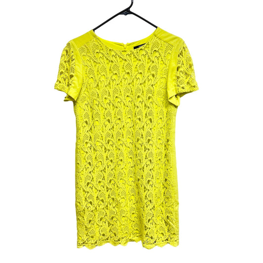Oasis Women Neon Yellow Short Sleeve Lace Front Mini Dress 12/38