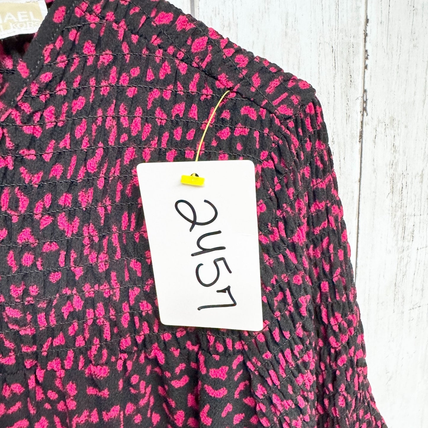Michael Kors Top Women Sz Small Leopard Purple Print Long Sleeve Smocked Blouse