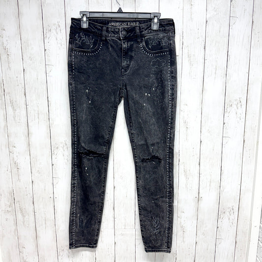 American Eagle Pants Women Size 8 Reg Black Embroidered Super Stretch X Jeggings