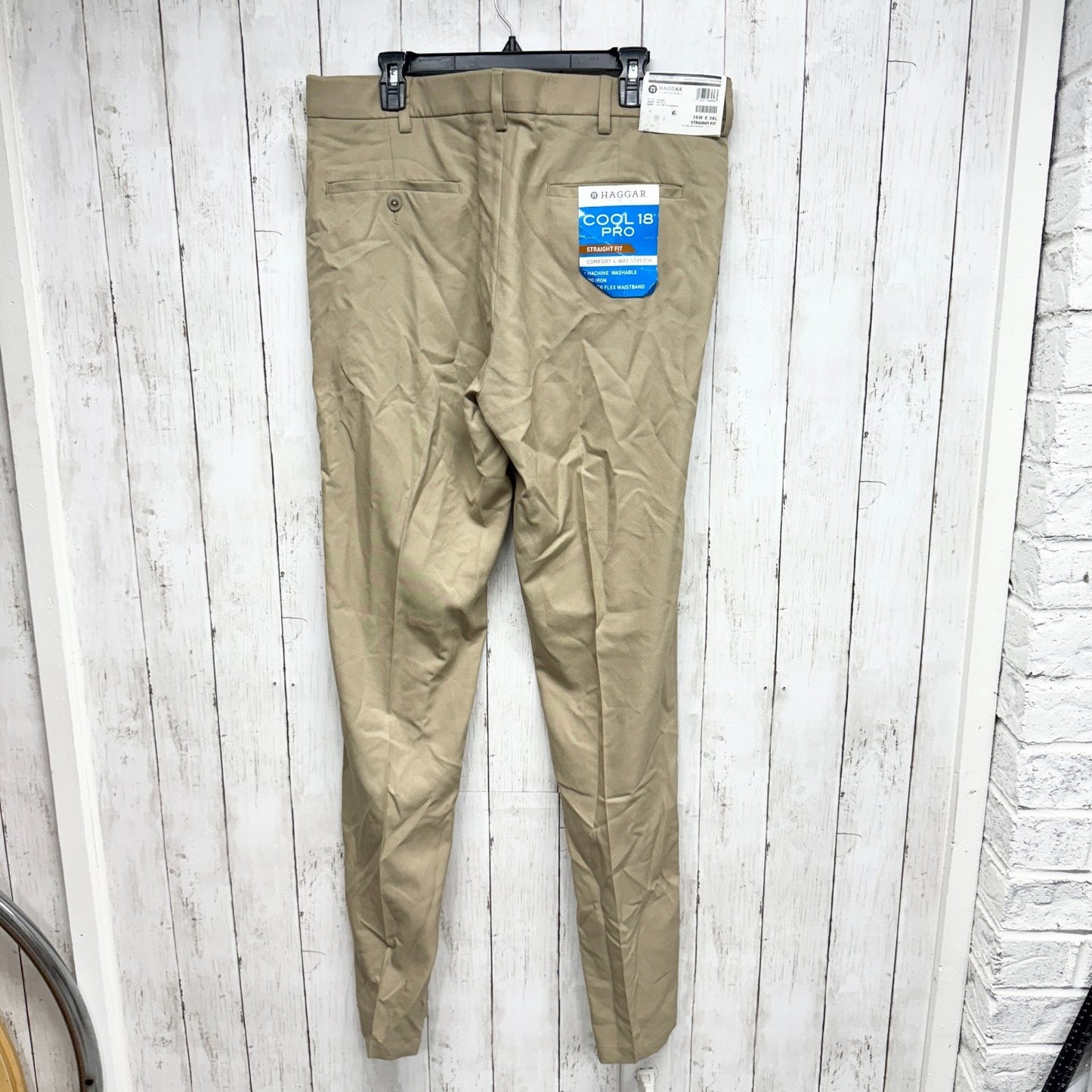 Haggar Pant Men Size 38W X 36L Tan Cool 18 Pro Straight Fit Comfort Stretch NWT