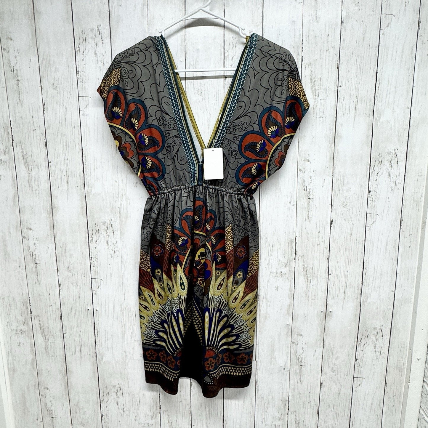 Flying Tomato Dress Women Size Small Multi Pattern V-Neck Cape Short Sleeve Mini