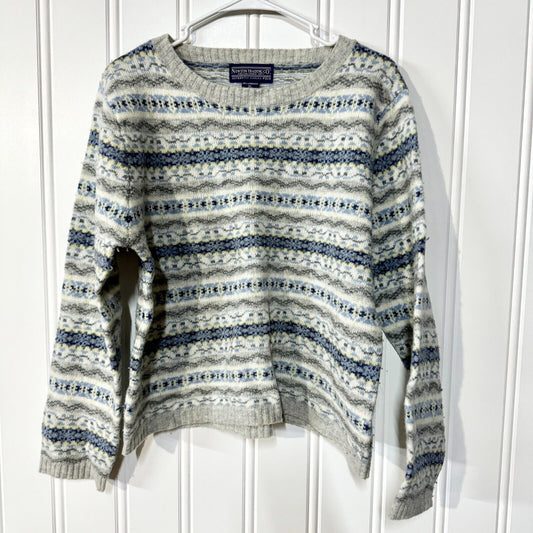 Newton Trading Co Sweater 100% Lambs Wool Vintage Patchwork Design Size XL