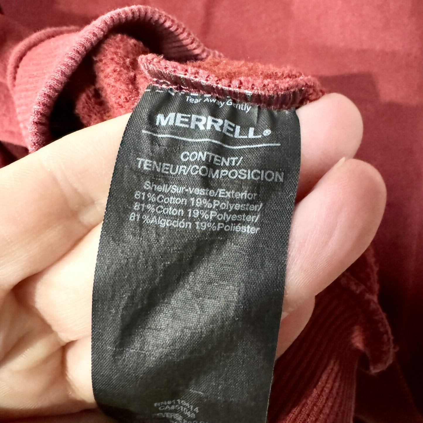 MERRELL Sweater Women Size Medium Red Full Zip Hooded Graphic Outdoor Cotton