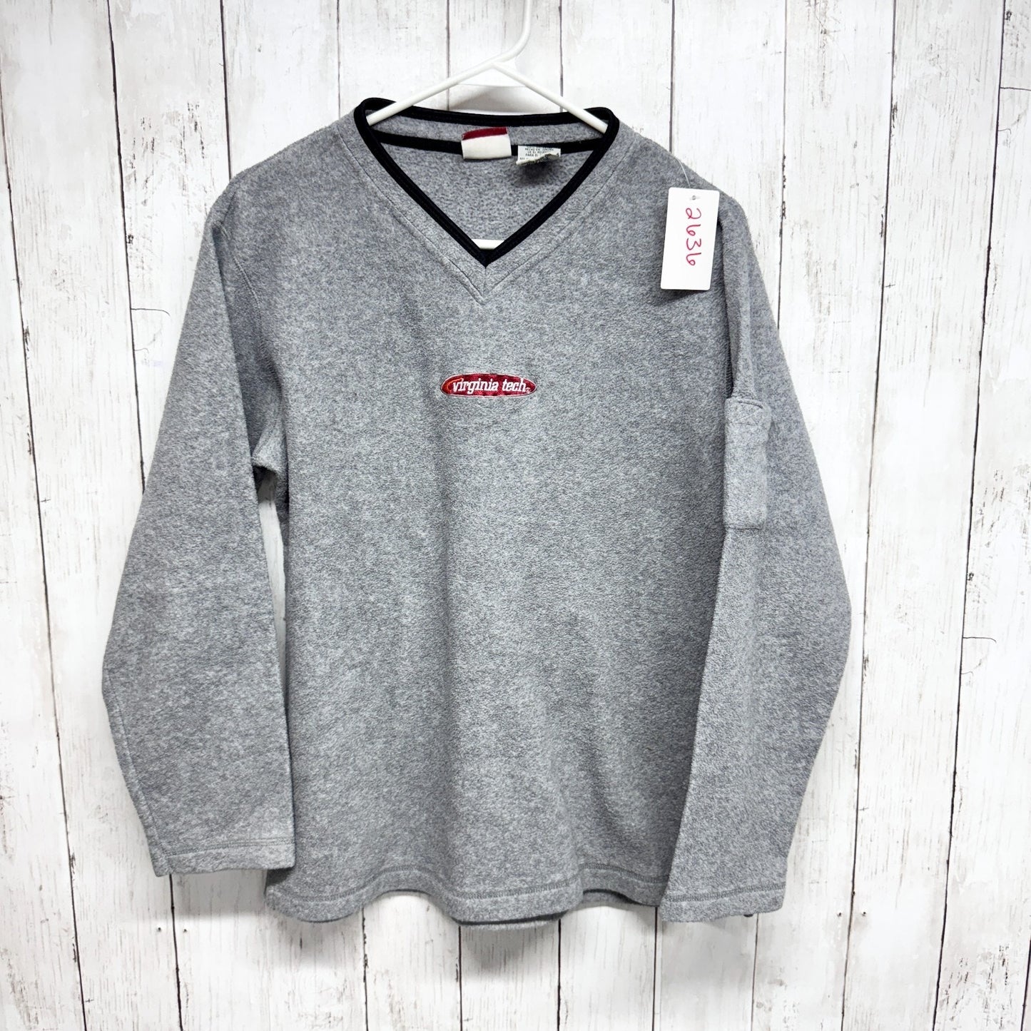 Vtg Red Oak Sweater Women Size Large Gray Fleece VA Tech V-Neck Long Sleeve