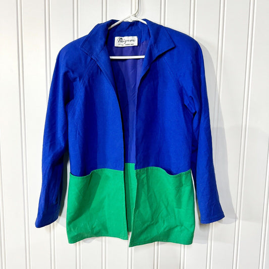 Vintage MIGNON Jacket Women Size 8 Abstract Green/ Blue Open Front Light Wool