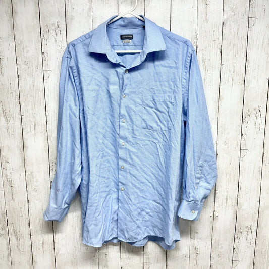 VAN HEUSEN Shirt Men Size 16-16.5 32/33 Blue Long Sleeve Button Down Cotton Top