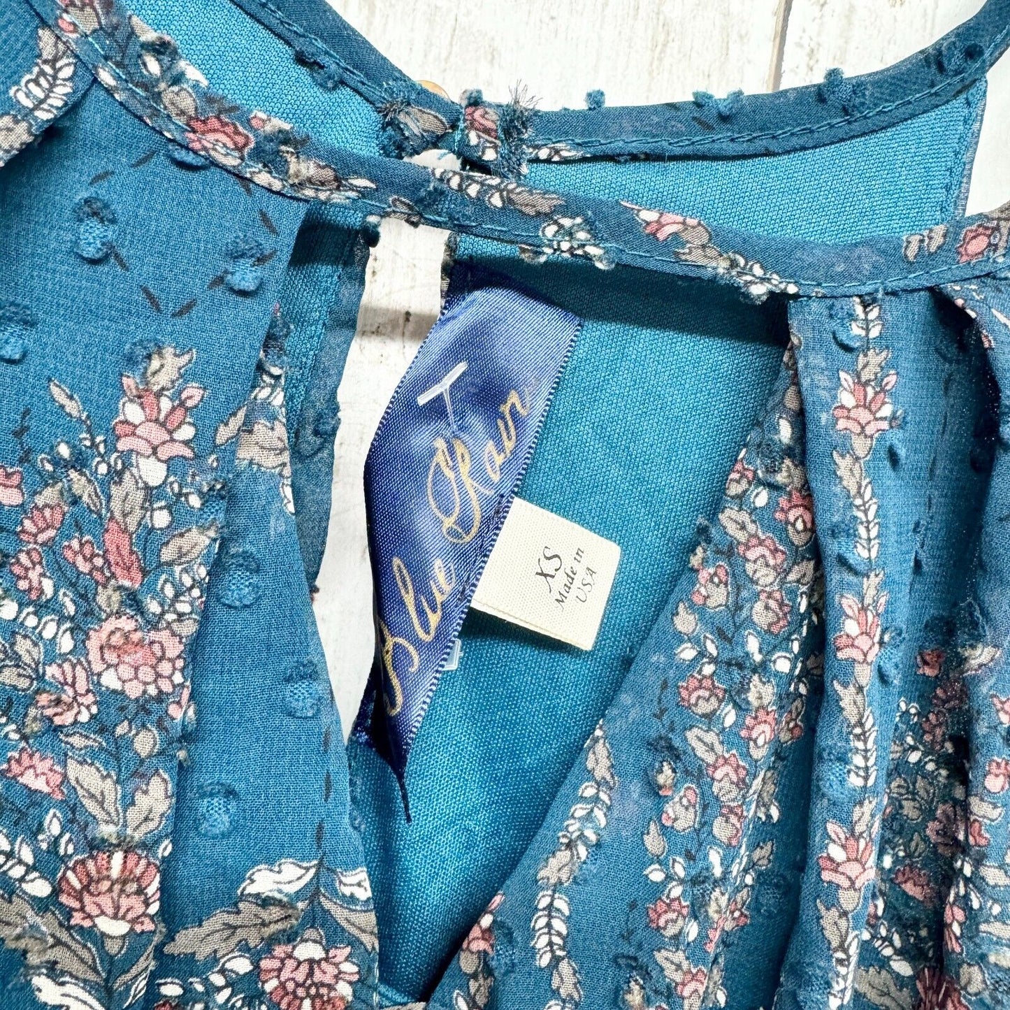 BLUE RAIN Dress Women Size XS Boho Mini Blue Sleeveless Mini Button Front tribal