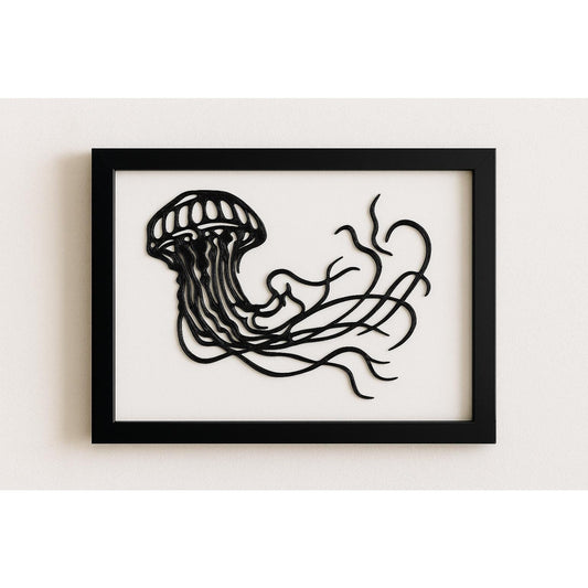 3D Printed Jellyfish Wall Art – Intricate Black Design– Modern Ocean Decor for Bathroom or Living Room