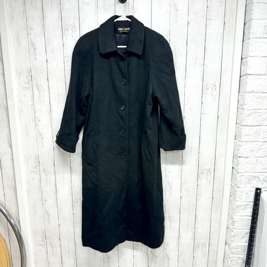 Albert Nipon Coat Women 10P Black Long Collared Button Down Peacoat Front Pocket