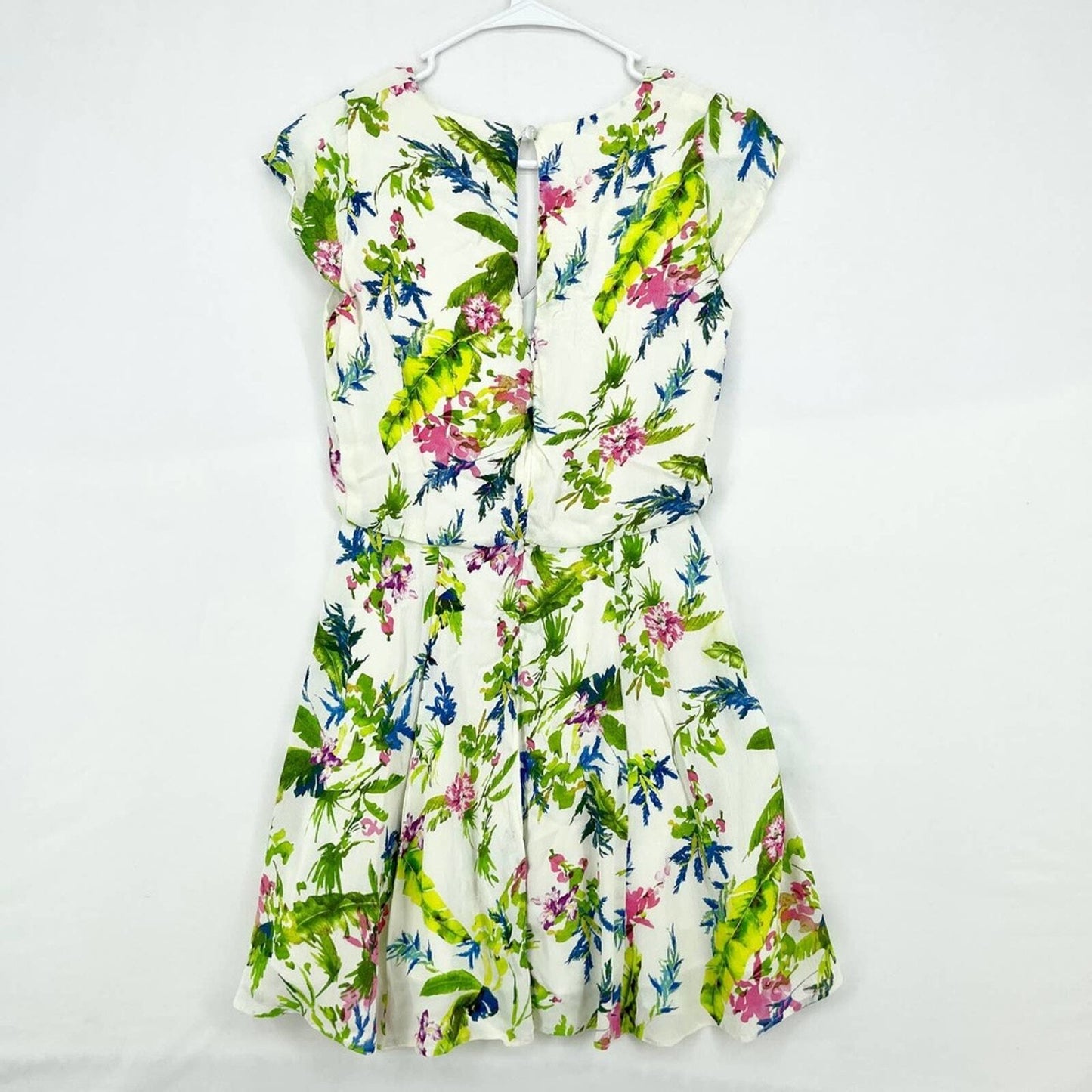 Roam Positano Cream Floral Print Cap Sleeve V Neck Flow Mini Dress Size XS