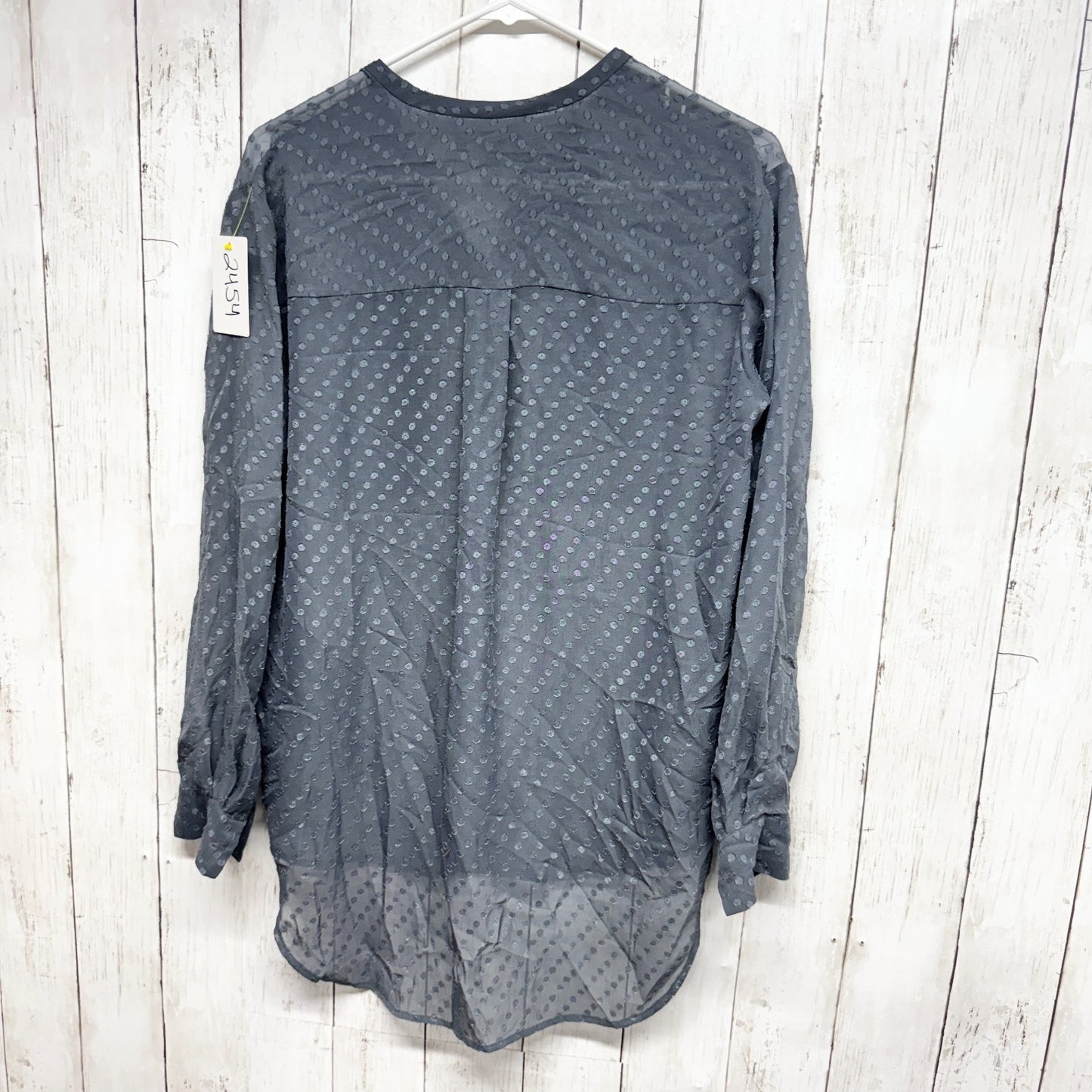 Madewell Top Women Size XS Gray Polka Dot Sheer Long Sleeve Button Down Blouse