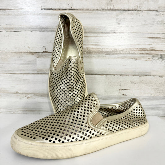 Tory Burch Women Jesse Gold Metallic Leather Perforated Slip On Sneaker Size 8.5