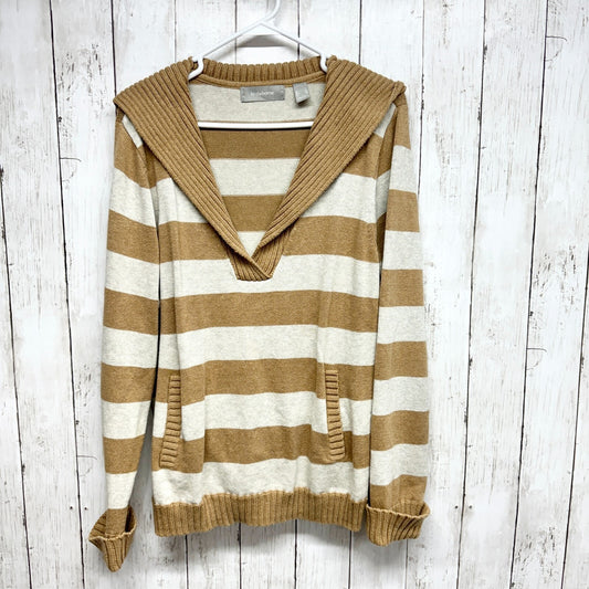 LIZ CLABORNE Sweater Women Size XL Block Strip Golden & Grey Folded Collared