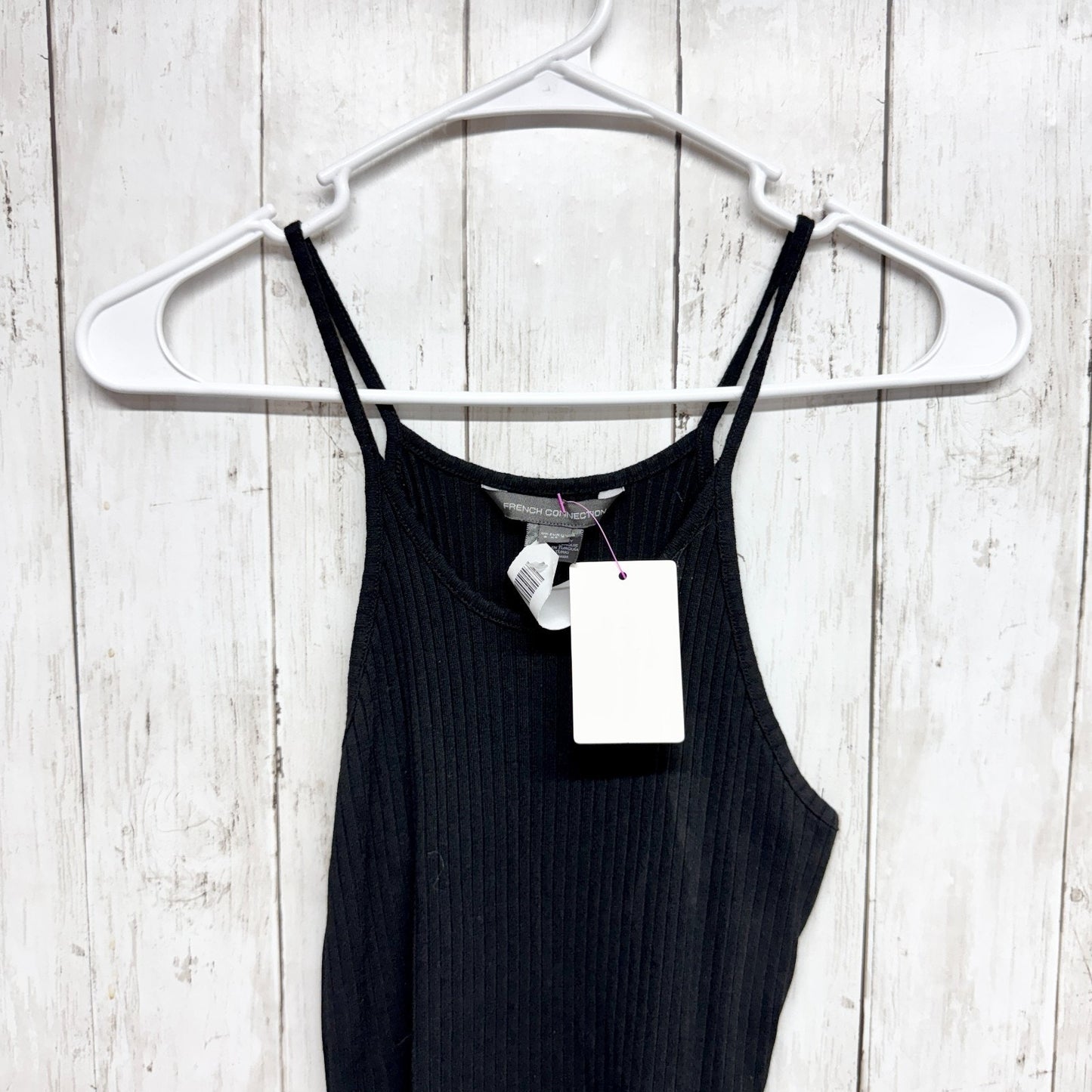 French Connection Dress Women Sz 4 Black Ribbed Sleeveless Spaghetti Strap Midi