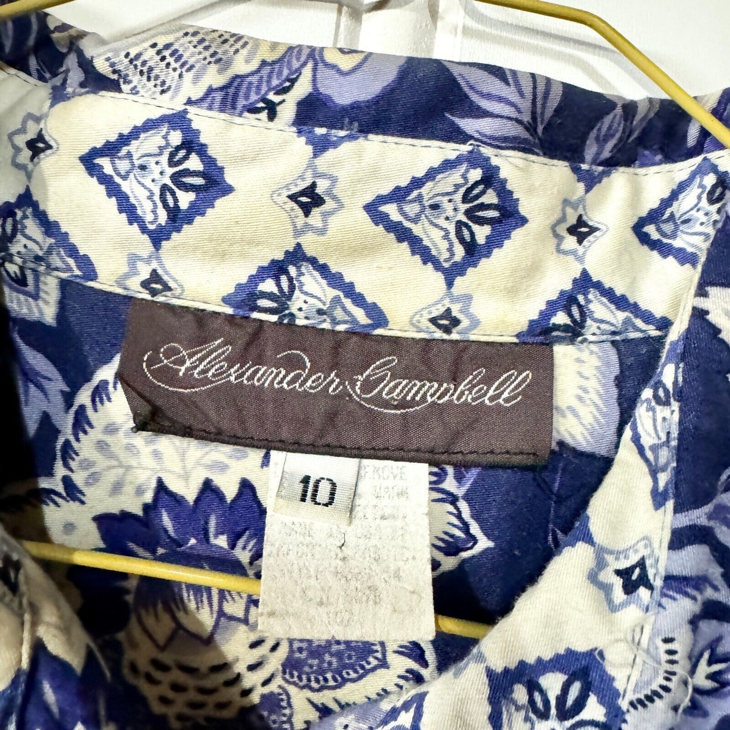 VTG Alexander Campbell 2 Piece Blue Button Down Top & Skirt Set Floral Collared