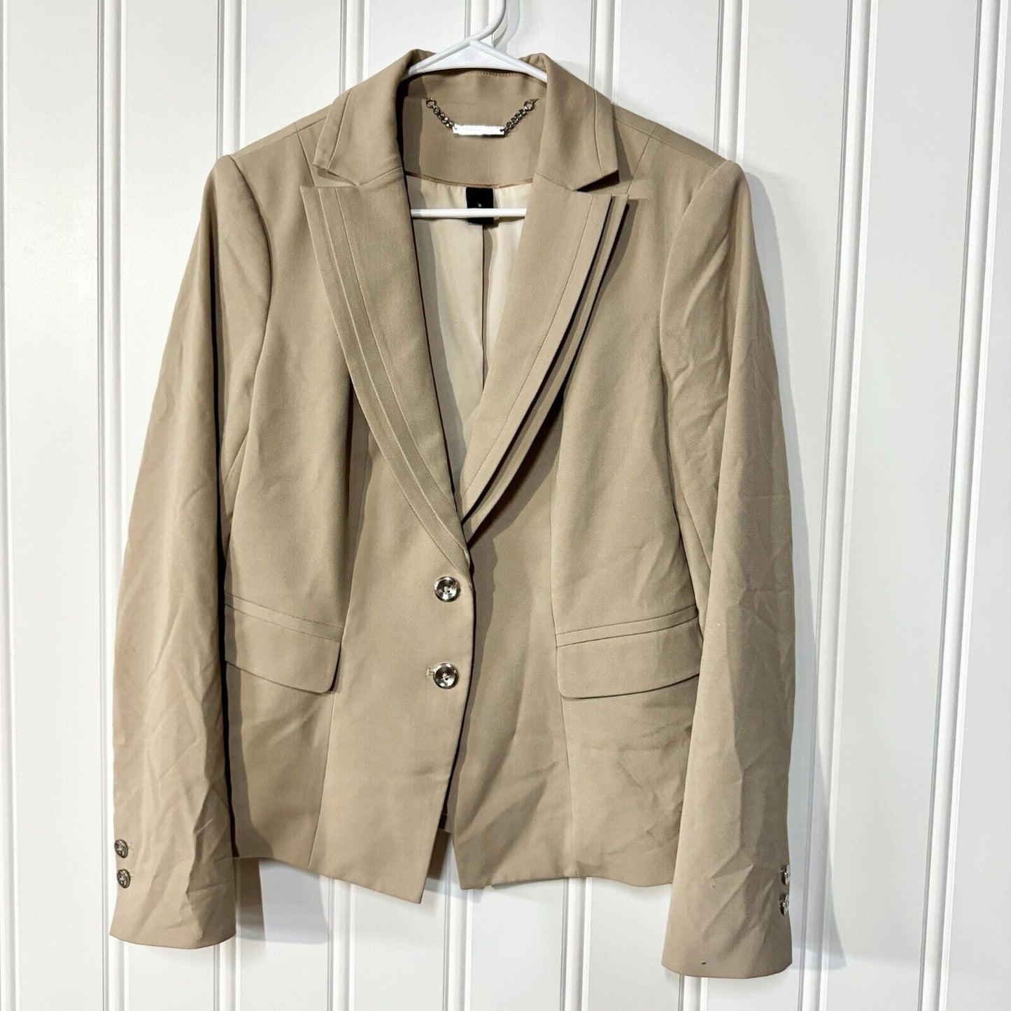 White House Black Market Blazer Tan Single Breasted Double Collared Size 8