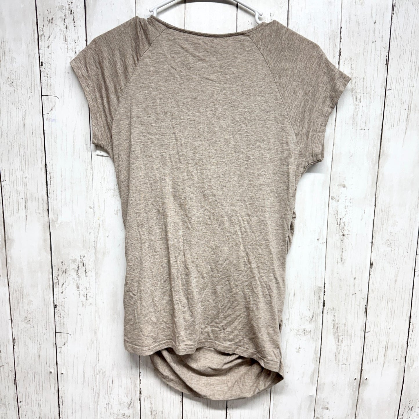 Garnet Hill Top Women Size Small Beige V Neck Wrap Front Short Sleeve Blouse
