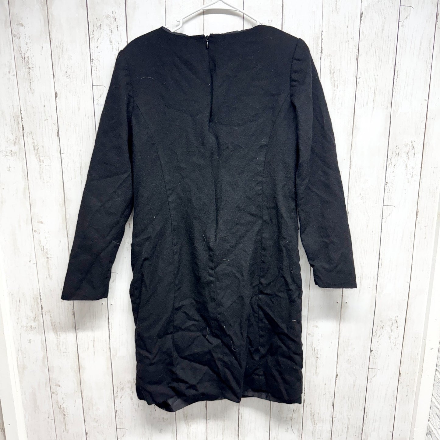 Vintage J.G. Hook Dress Women Size 12 Black Wool Crewneck Long Sleeve Midi Zip