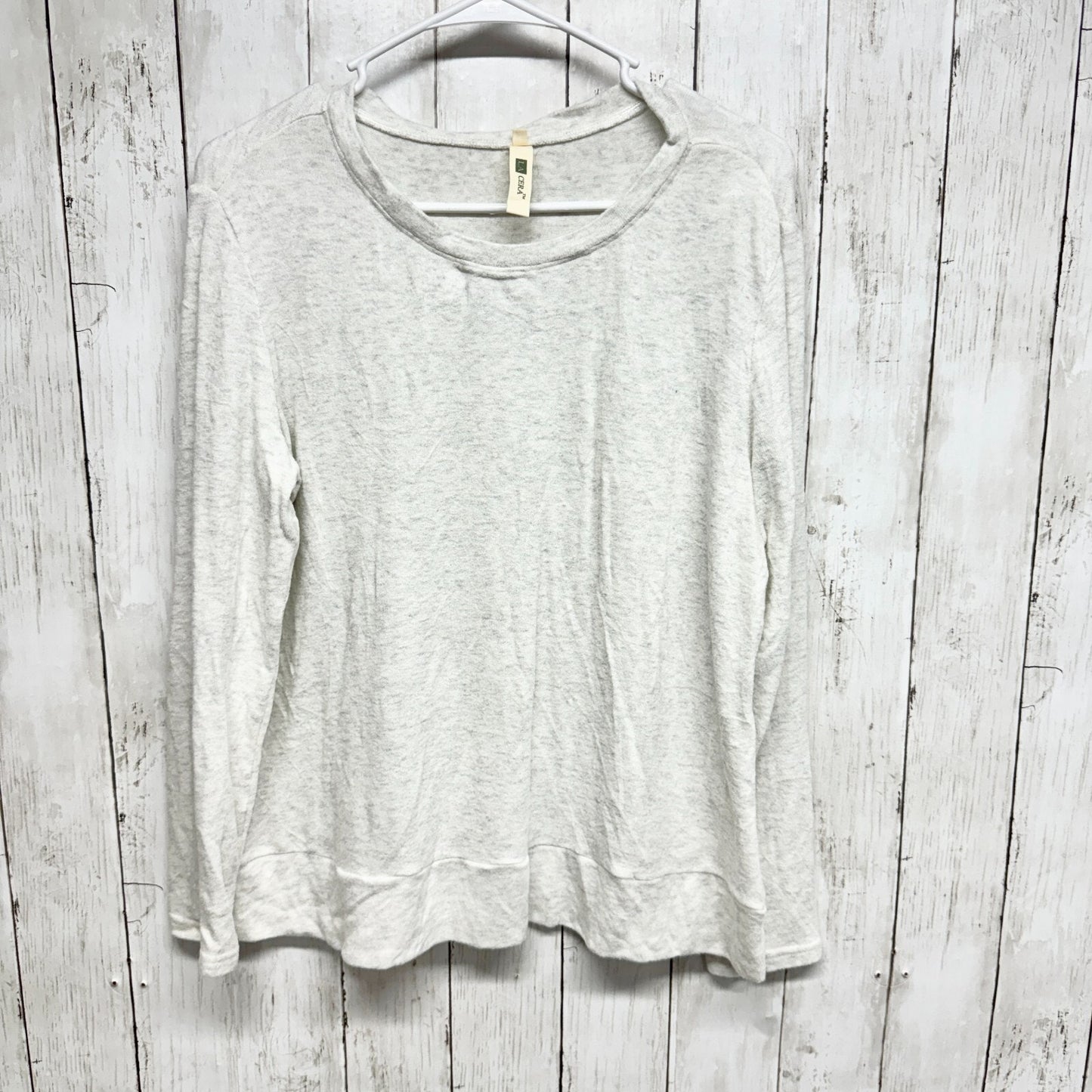 La Crera Sweater Women Size M Off White/ Grey Crewneck Long Sleeve Rayon