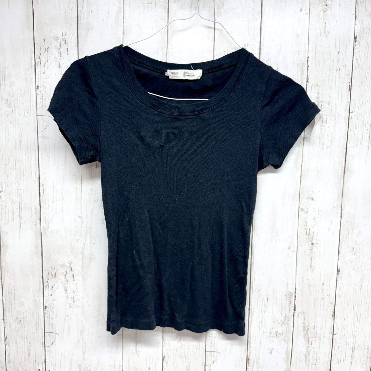 Entireworld Top Women Size Small Black Organic Cotton Ribbed Short Sleeve Shirt