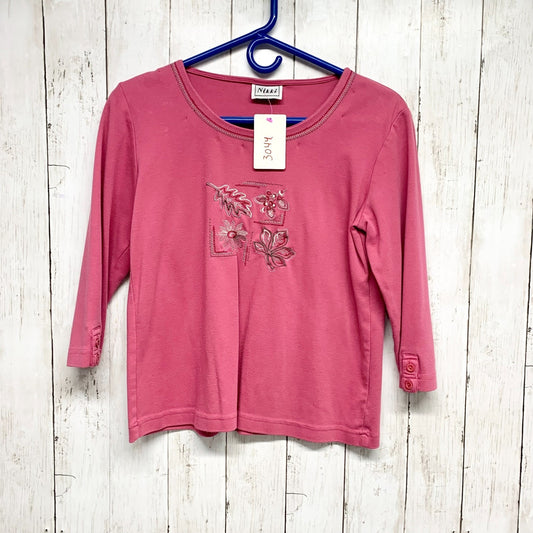 Vintage Nikki Sweater Women Chest 33" Large Round Neck Embroider Front Blouse