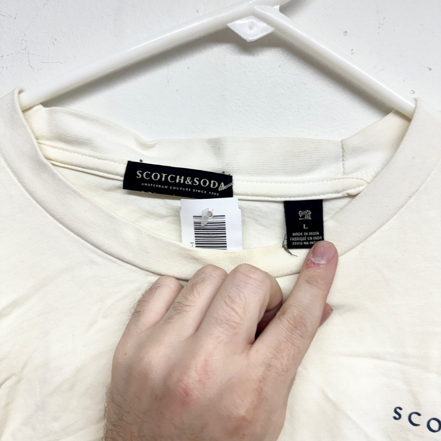 SCOTCH & SODA Mens Cream Long Sleeve Organic Cotton Artwork T Shirt Size Large