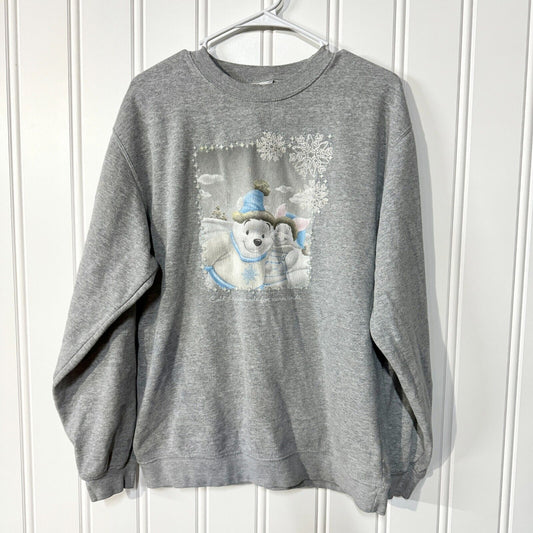 DISNEY STORE Sweater Women Size Medium Whinnie The Pooh Grey Cotton Graphic Crew