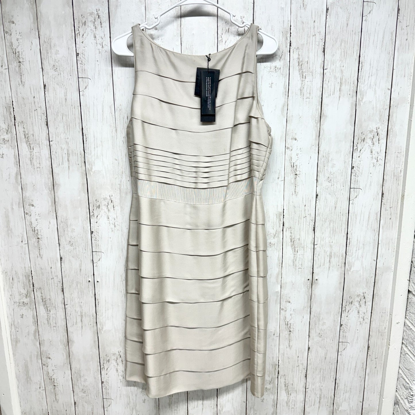 Banana Republic Women Dress 12 Linen Beige White Stripe Sheath Career Cocktail