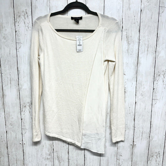 WHITE HOUSE BLACK MARKET Top XS Women's White Embellished Neckline Tiered Hem