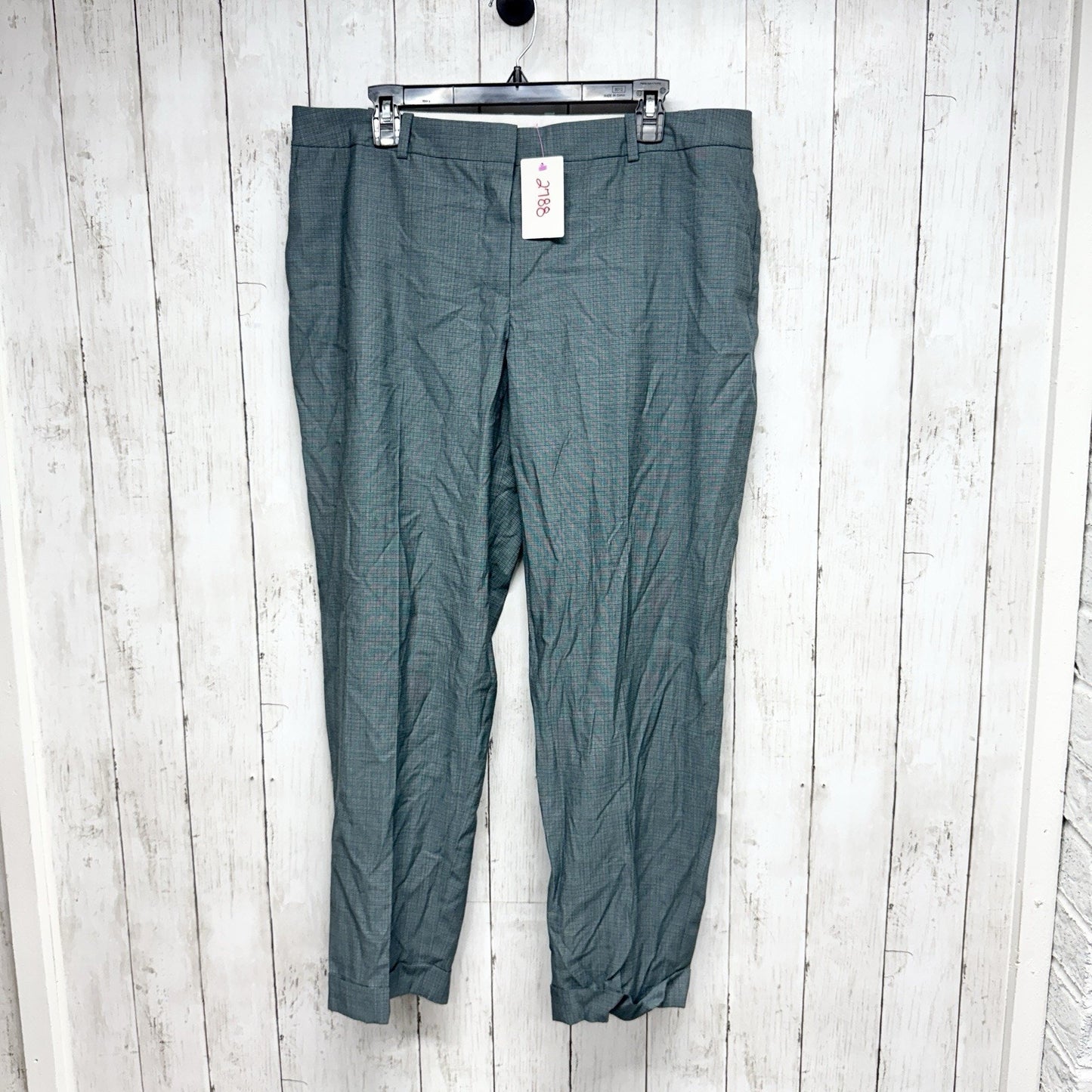 Boss Pant Men Size 12 Green Gingham Tapered Straight Trousers Dress Pants Cuffed