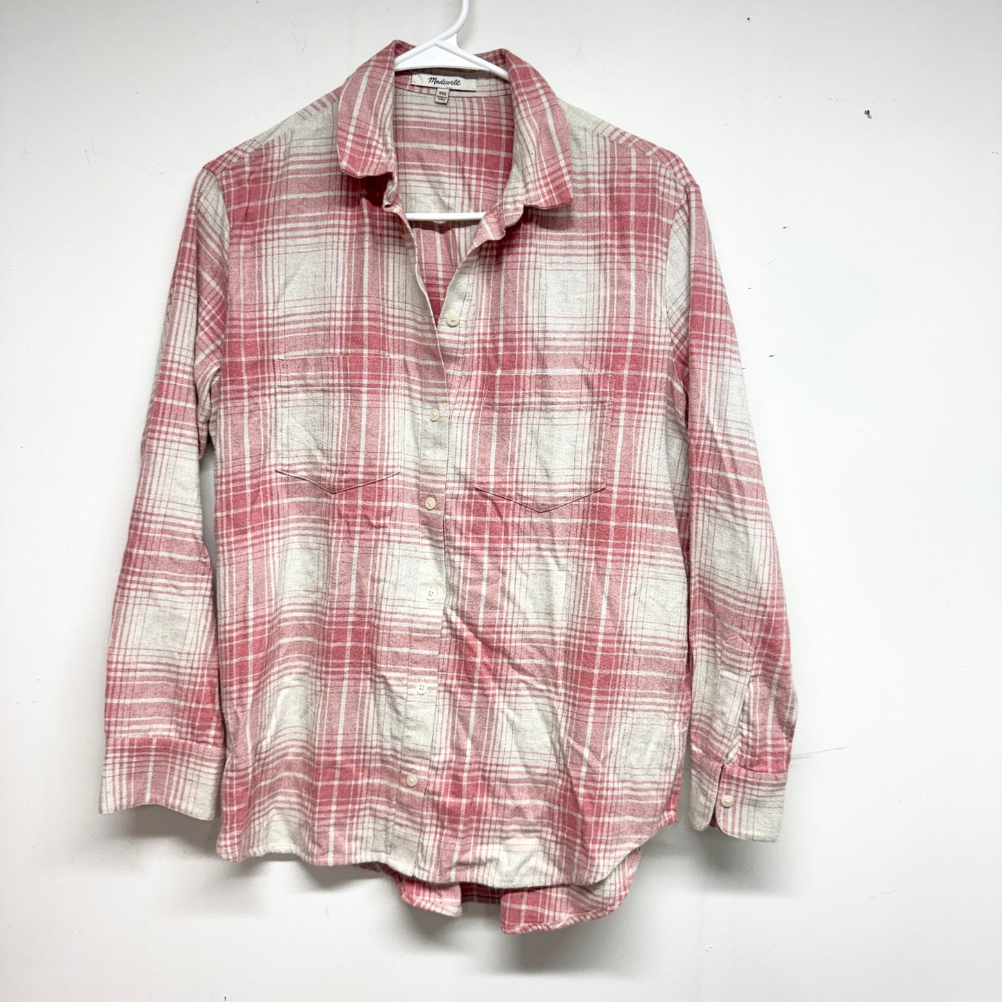 Madewell Pink & Cream Plaid Flannel Sunday Button Up Shirt with Pockets Size XXS