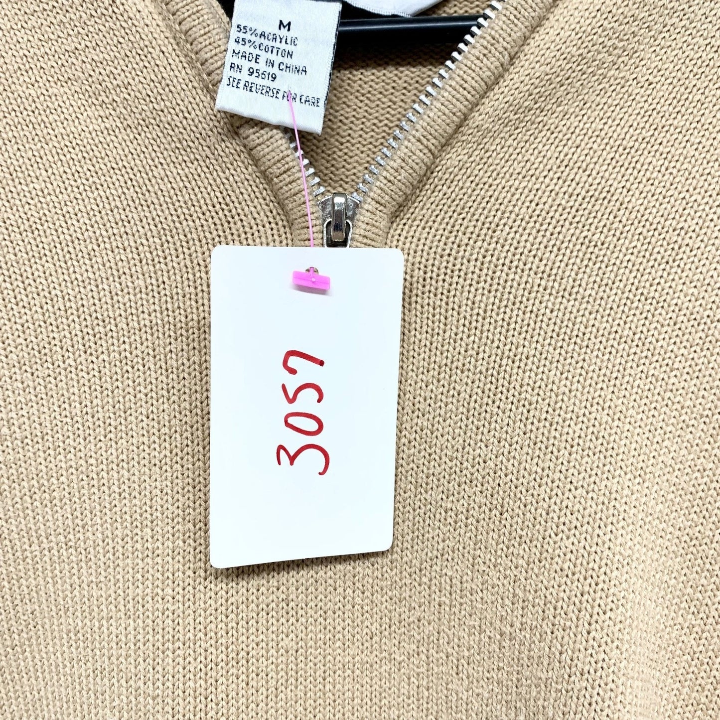 Vintage John Paul Richards Sweater Women Size Medium Tan Quarter Zip Long Sleeve