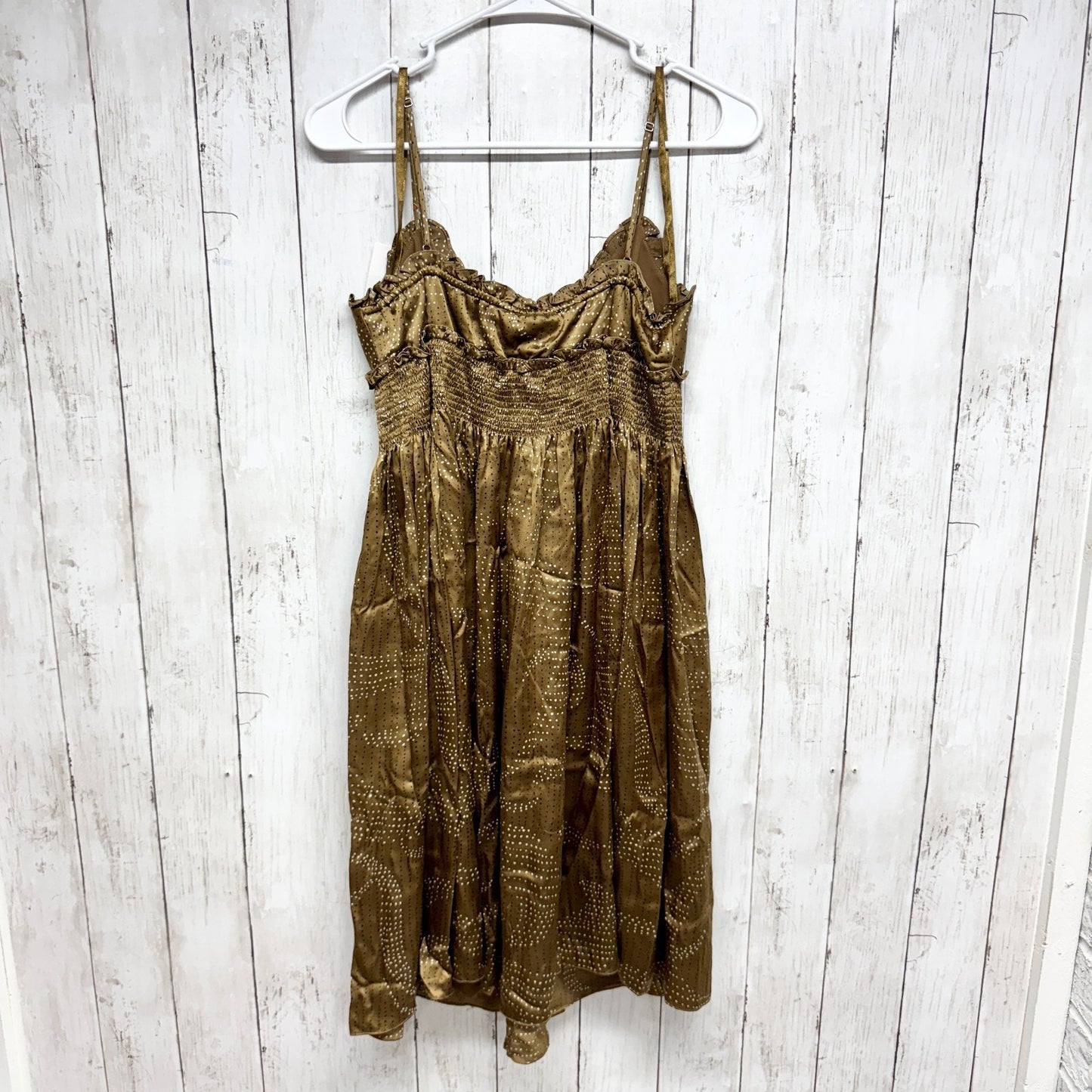 BcbgMaxazria Dress Women Size XS Gold Silk Dot Sleeveless Baby Doll Y2K Coquette