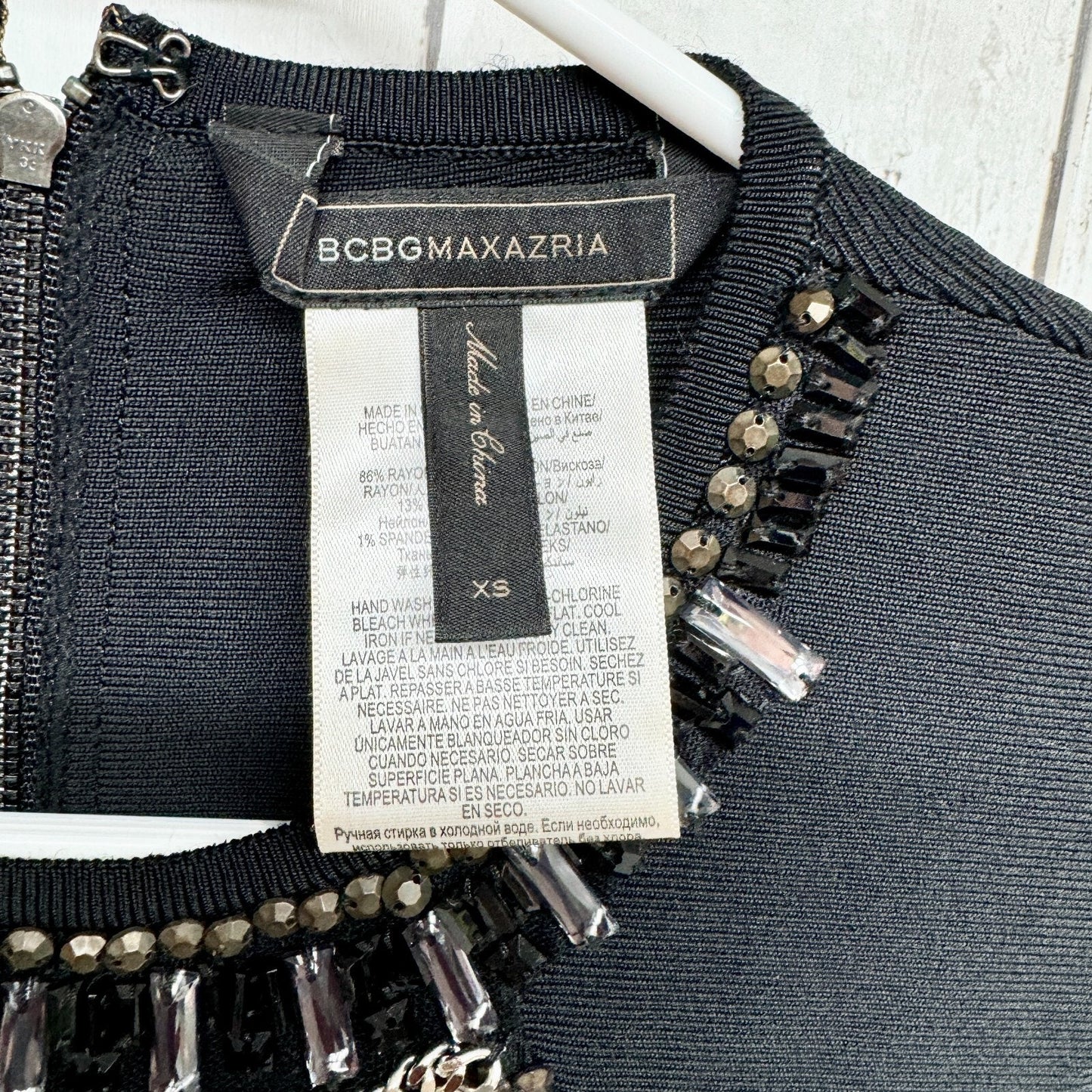 BCBGMAXAZRIA Dress Women Size Small Black Beaded Kaylen Beaded Bodycon Mini