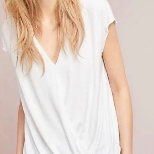 Saturday Sunday Anthropologie Womens Clarissa Ribbed Surplice Front White Top S