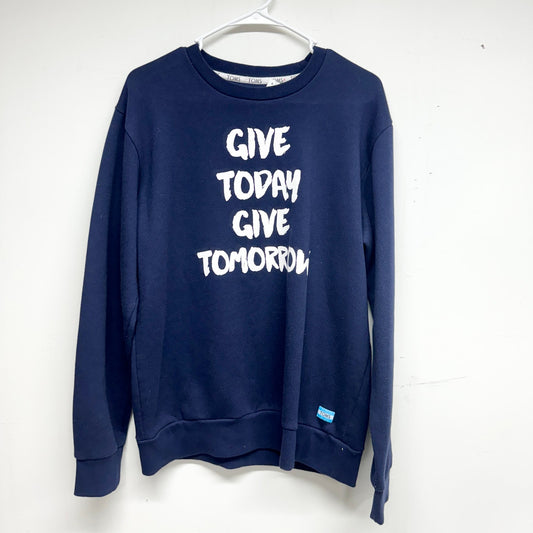 Toms Women's "Give today give tomorrow" Graphic Blue Sweater Size Large