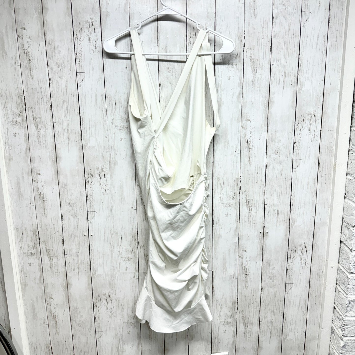 PRICNESS POLLY Dress Women Size 8 Rutched Ruffled Mini Crossover White Open
