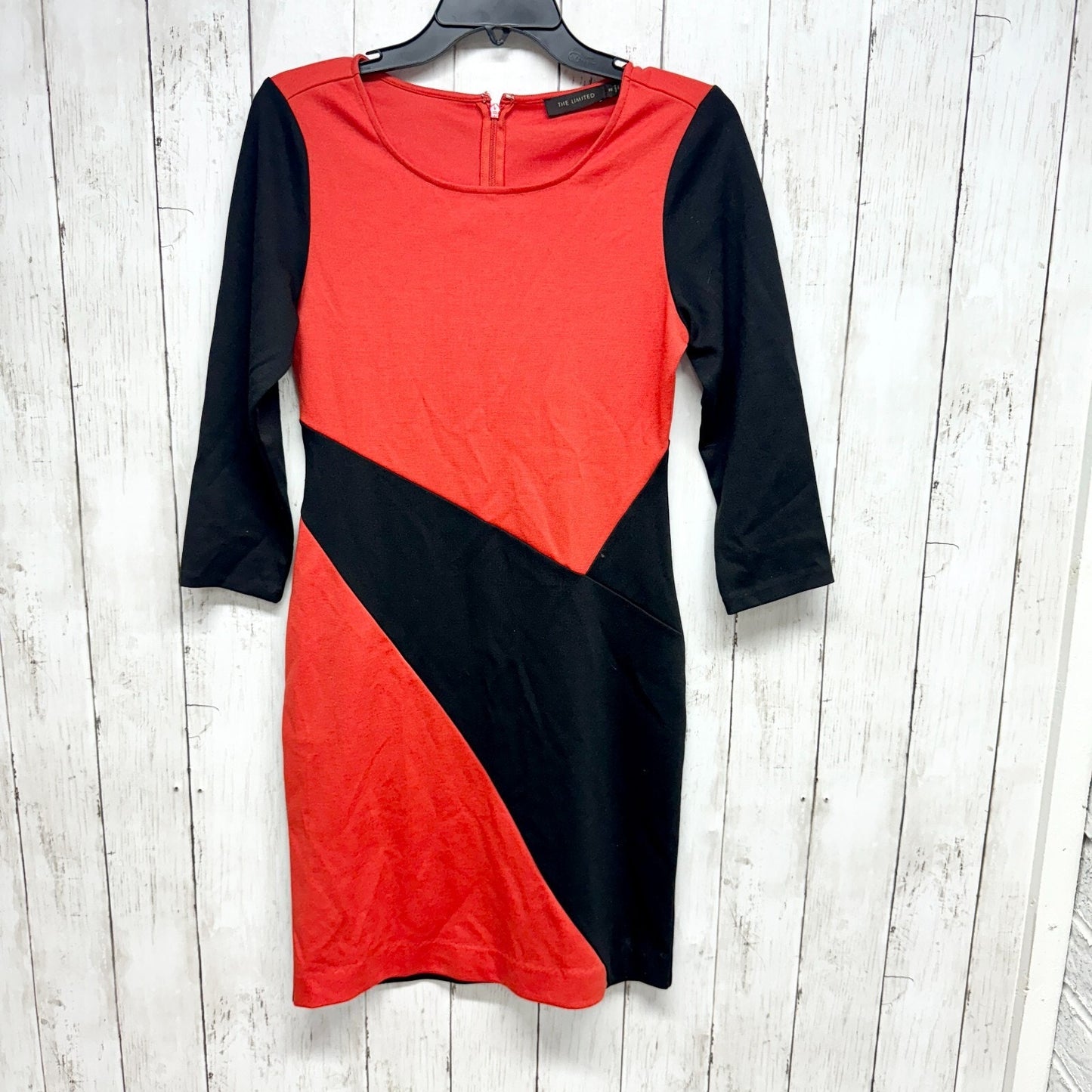 The Limited Dress Women XS 3/4 Sleeve Symmetrical Colorblock Knee Length Zip Bck