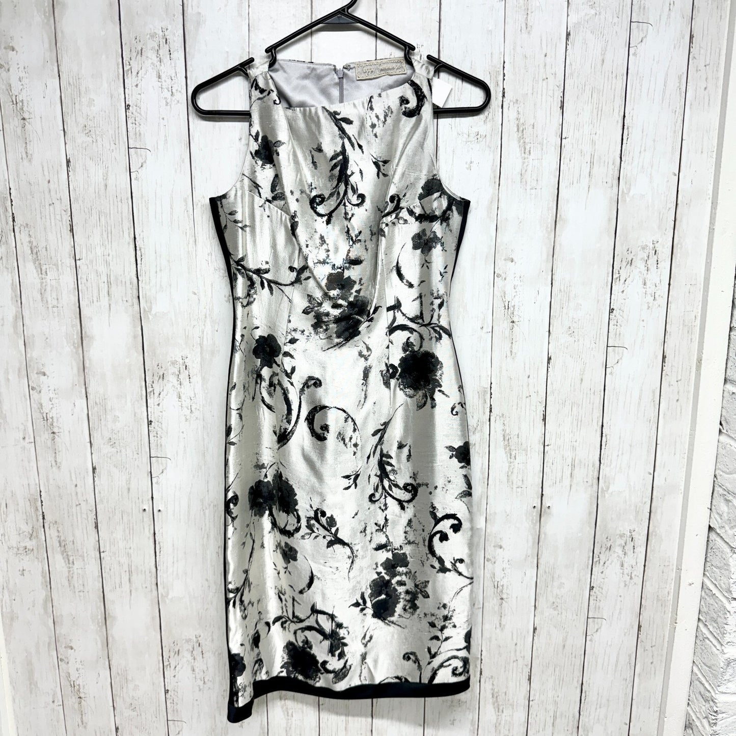 VTG Peggy Jennings Dress Women Size Medium Metallic Sleeveless Mini Floral 80s