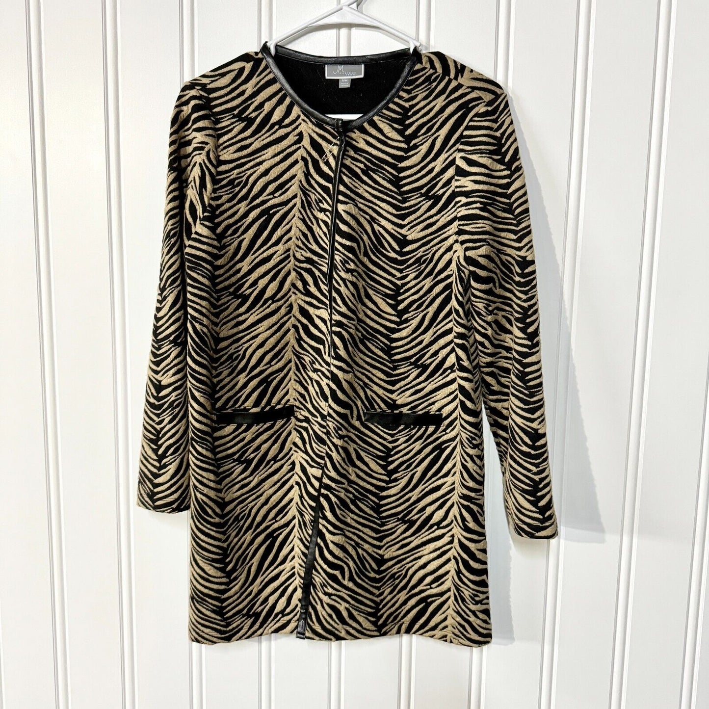 VTG JM COLLECTION Jacket Women SZ PM Cardigan Animal Printed Pocket Open Front