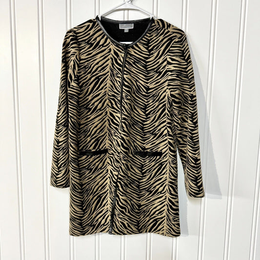 VTG JM COLLECTION Jacket Women SZ PM Cardigan Animal Printed Pocket Open Front