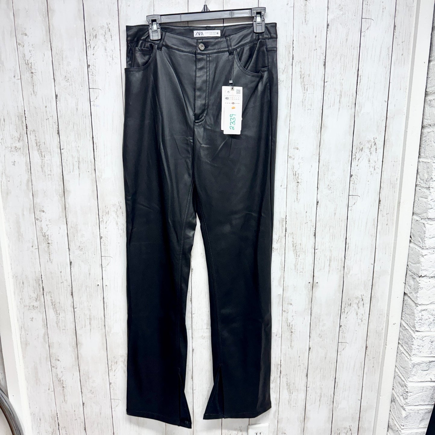 Zara Pant Women Size 8 Black Faux Leather High Rise Straight Zip Fly Pockets NWT