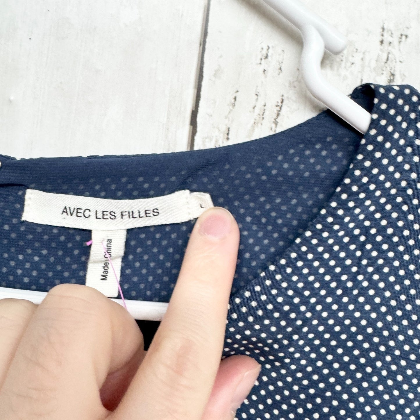 Avec Les Filles Dress Women Size Large Polka Dot Lace Trim Long Sleeve Mini Zip