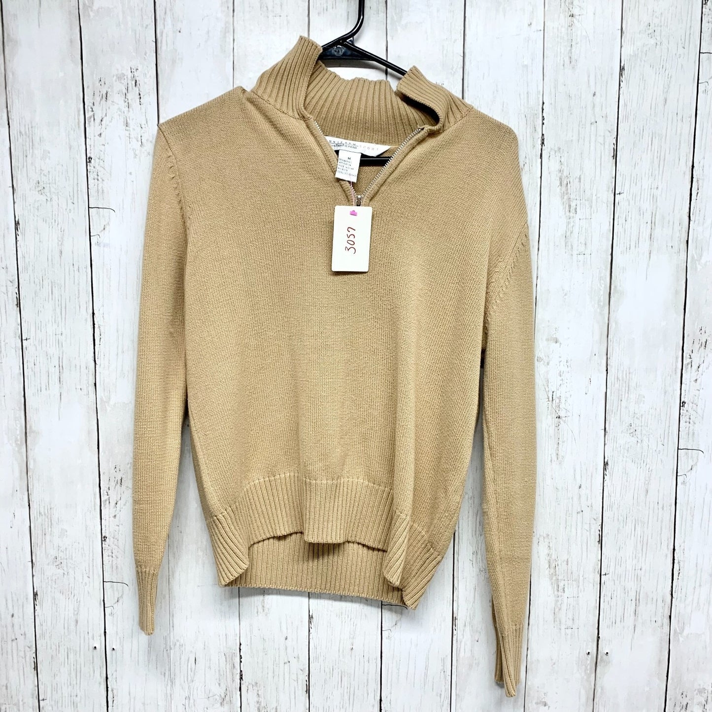Vintage John Paul Richards Sweater Women Size Medium Tan Quarter Zip Long Sleeve